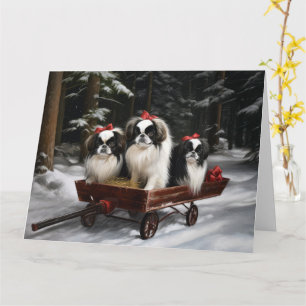 Japanese Chin Snowy Sleigh Christmas Decor Card