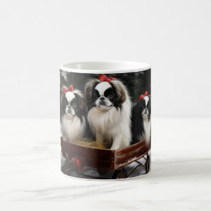 Japanese Chin Snowy Sleigh Christmas Decor Coffee Mug