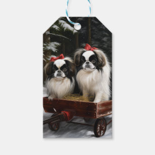 Japanese Chin Snowy Sleigh Christmas Decor Gift Tags