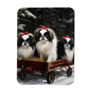Japanese Chin Snowy Sleigh Christmas Decor Magnet