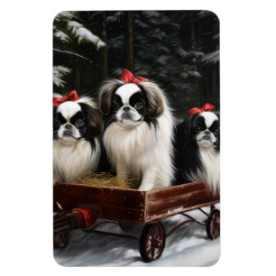 Japanese Chin Snowy Sleigh Christmas Decor Magnet
