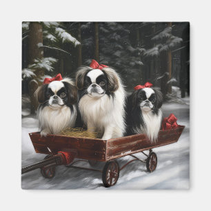 Japanese Chin Snowy Sleigh Christmas Decor Magnet