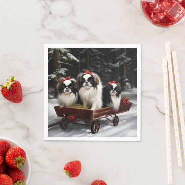 Japanese Chin Snowy Sleigh Christmas Decor Napkin (Insitu)