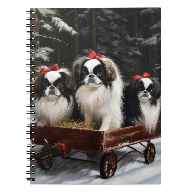 Japanese Chin Snowy Sleigh Christmas Decor Notebook (Front)