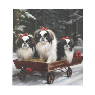 Japanese Chin Snowy Sleigh Christmas Decor Notepad