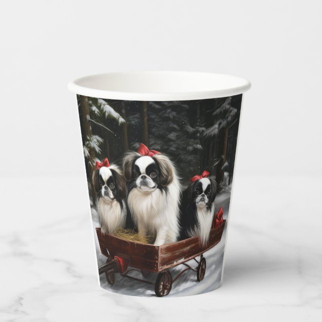 Japanese Chin Snowy Sleigh Christmas Decor Paper Cups (Front)