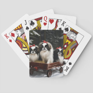 Japanese Chin Snowy Sleigh Christmas Decor Playing Cards