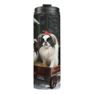 Japanese Chin Snowy Sleigh Christmas Decor Thermal Tumbler
