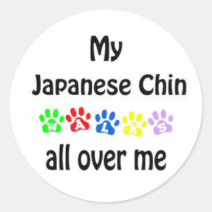 Japanese Chin Walks Design Classic Round Sticker