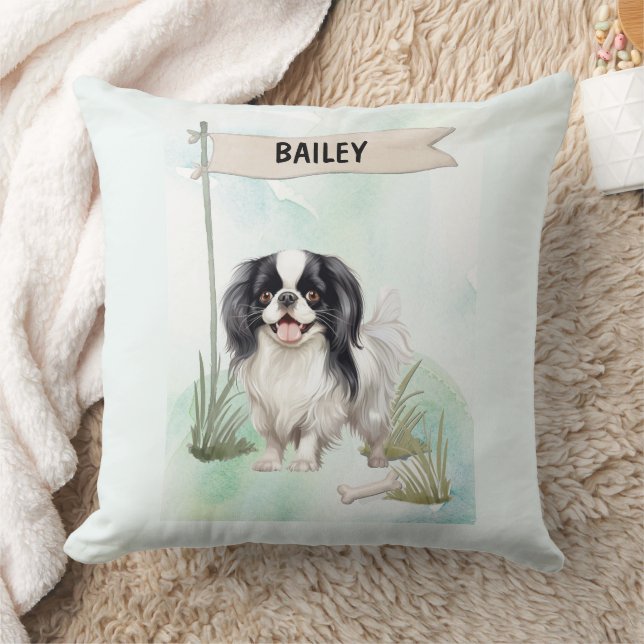 Japanese Chin Watercolor Personalised Dog Cushion (Blanket)