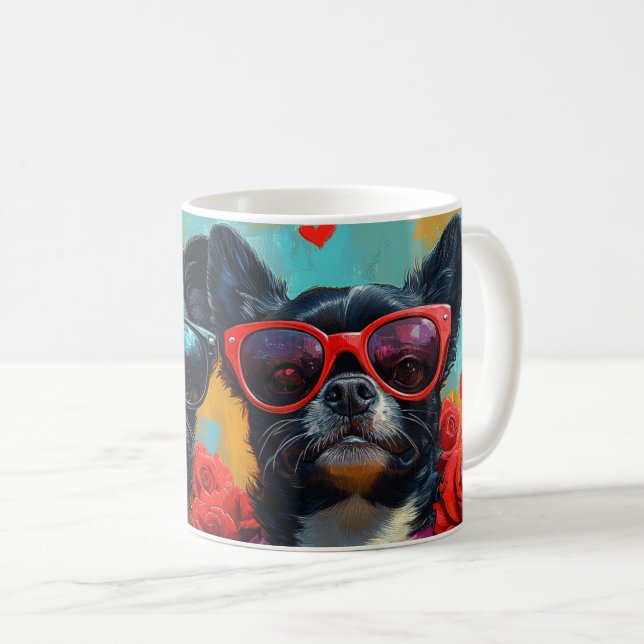 Japanese Chin with Heart Roses Valentine's Day Coffee Mug (Front Right)