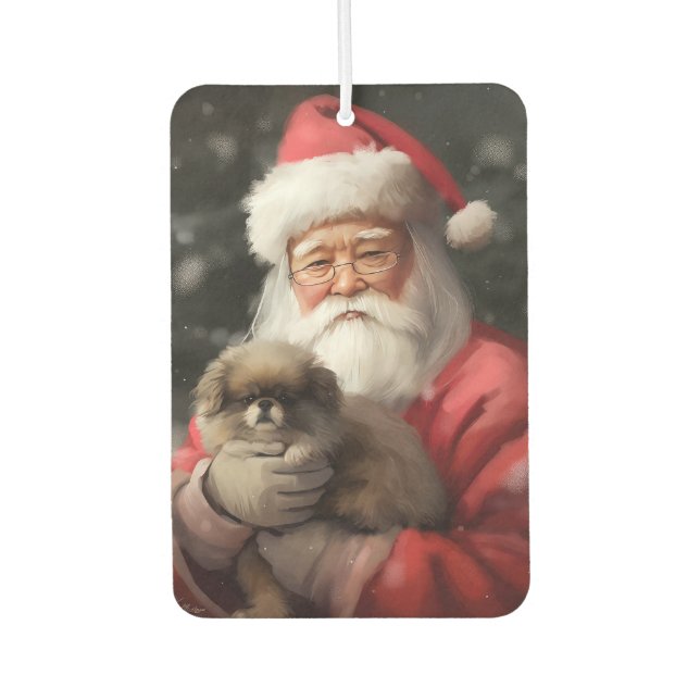 Japanese Chin With Santa Claus Festive Christmas Car Air Freshener (Front)