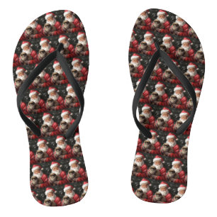 Japanese Chin With Santa Claus Festive Christmas Flip Flops