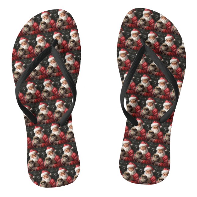 Japanese Chin With Santa Claus Festive Christmas Flip Flops (Footbed)