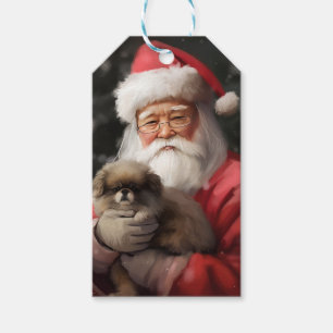 Japanese Chin With Santa Claus Festive Christmas Gift Tags