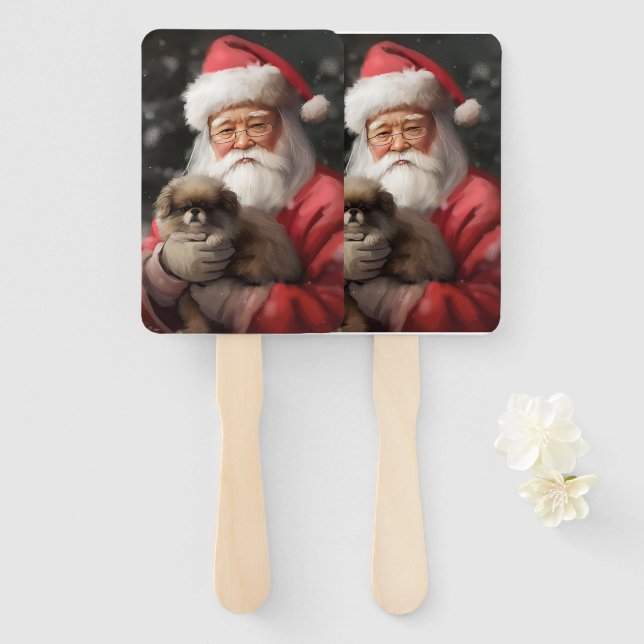 Japanese Chin With Santa Claus Festive Christmas Hand Fan (Front and Back)