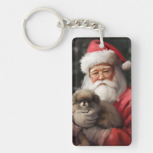 Japanese Chin With Santa Claus Festive Christmas Key Ring