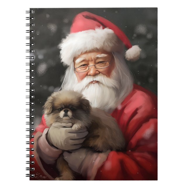 Japanese Chin With Santa Claus Festive Christmas Notebook (Front)