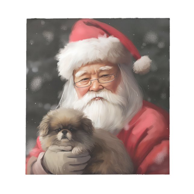 Japanese Chin With Santa Claus Festive Christmas Notepad (Front)