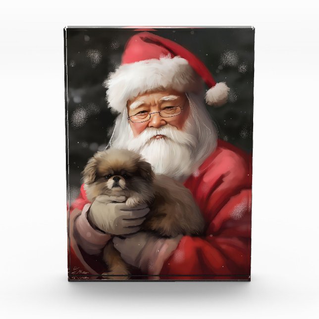 Japanese Chin With Santa Claus Festive Christmas Photo Block (Front)