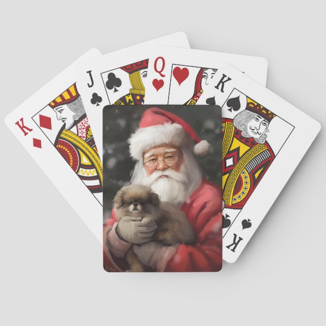 Japanese Chin With Santa Claus Festive Christmas Playing Cards (Back)