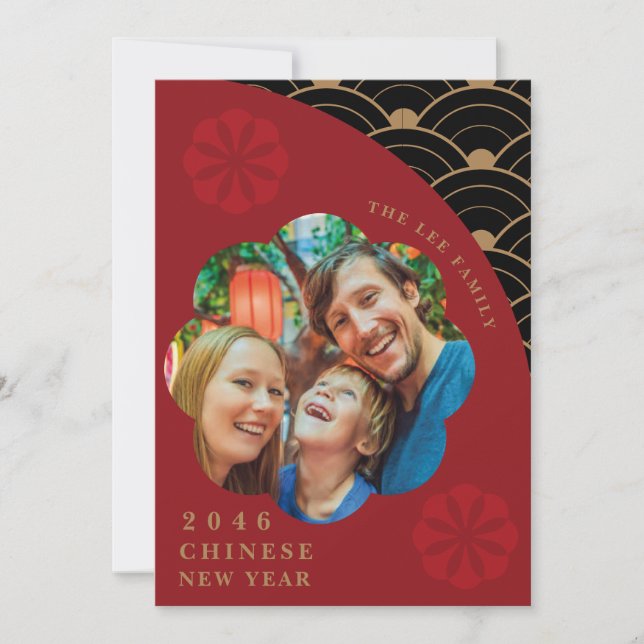 Japanese Chinese Red and Black Lunar New Year Card (Front)