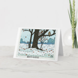 Japanese Christmas Snow & Birds Holiday Card
