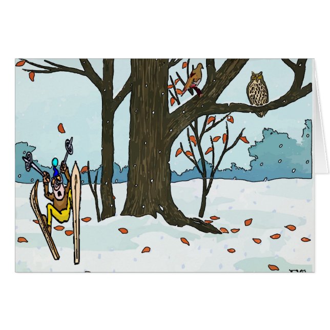 Japanese Christmas Snow Ski & Birds (Front Horizontal)