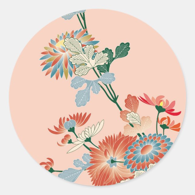 Japanese Chrysanthemum Classic Round Sticker (Front)