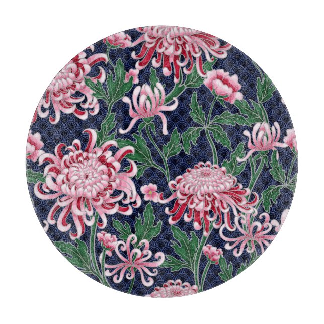 Japanese Chrysanthemum Peonies Vintage Pattern Cutting Board (Front)