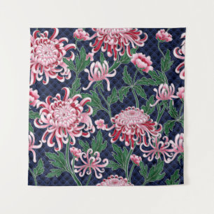 Japanese Chrysanthemum Peonies Vintage Pattern Tapestry