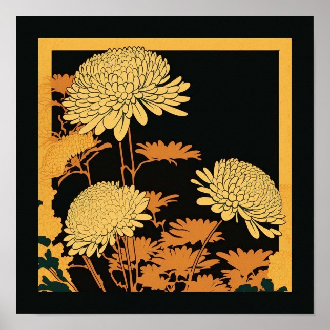 Japanese chrysanthemum print | black & gold (Front)