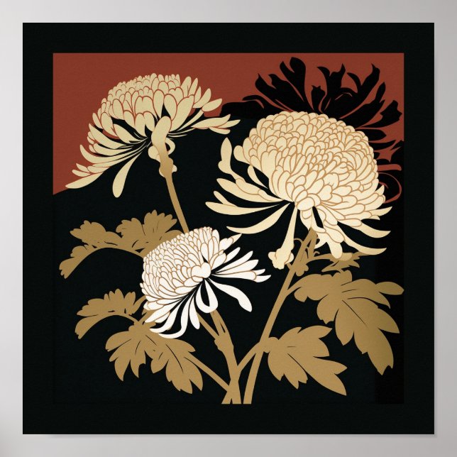 Japanese chrysanthemum print | black & maroon (Front)