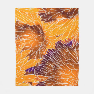 Japanese Chrysanthemum: Watercolor Seamless Patter Fleece Blanket