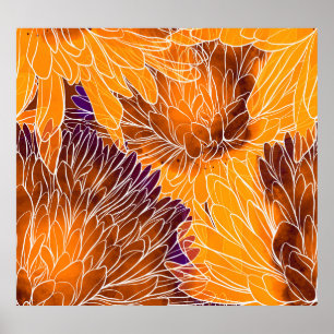 Japanese Chrysanthemum: Watercolor Seamless Patter Poster