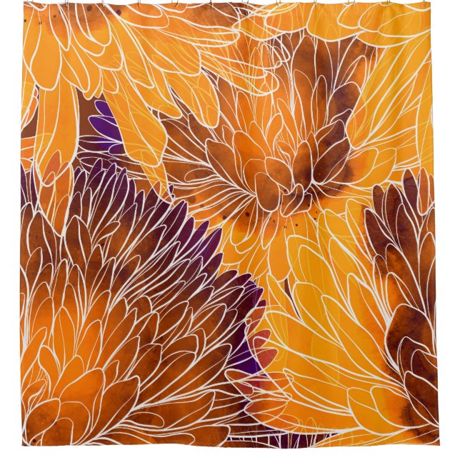 Japanese Chrysanthemum: Watercolor Seamless Patter Shower Curtain (Front)