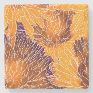 Japanese Chrysanthemum: Watercolor Seamless Patter Stone Coaster