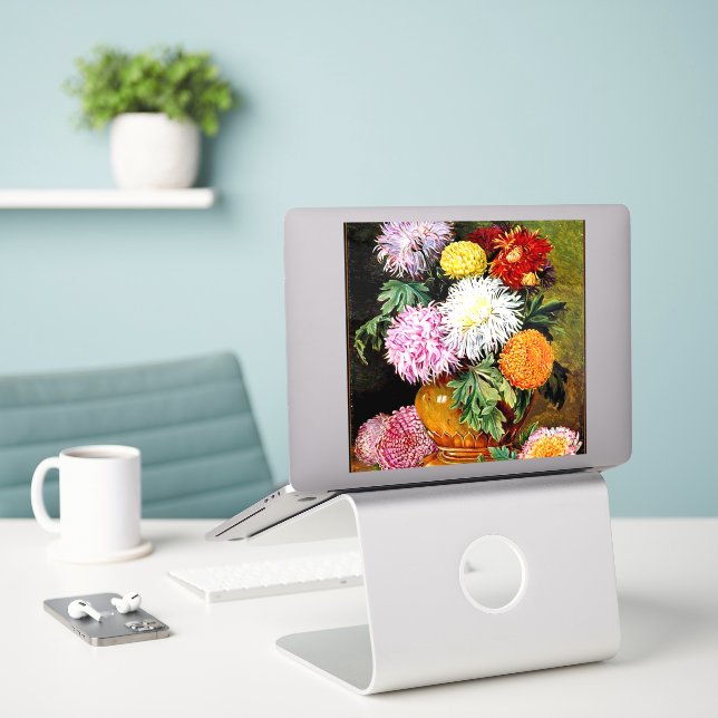 Japanese Chrysanthemums, famous painting, (Laptop On Desk)