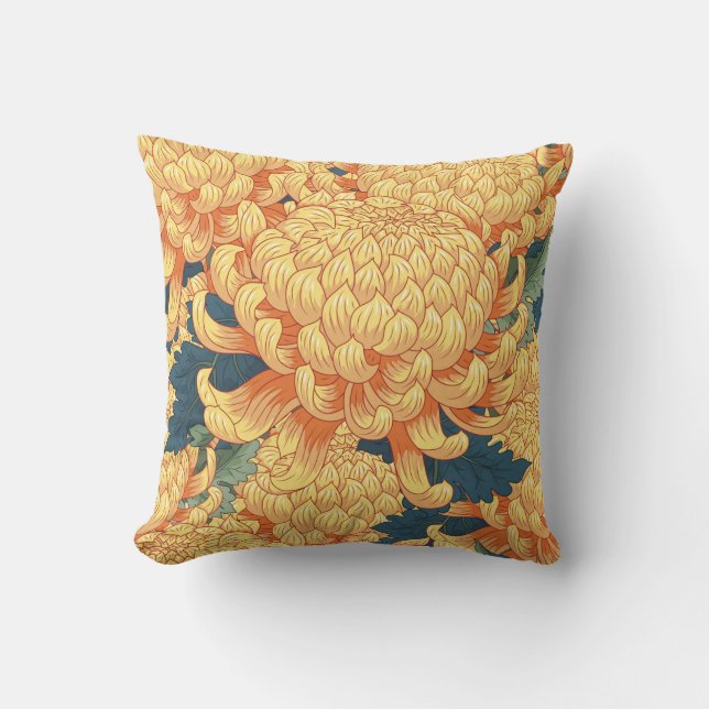 Japanese chrysanthemums: yellow floral pattern. cushion (Front)