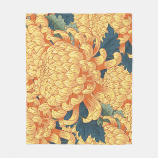 Japanese chrysanthemums: yellow floral pattern. fleece blanket