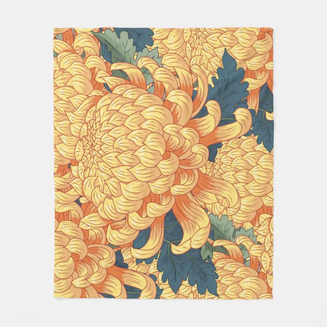 Japanese chrysanthemums: yellow floral pattern. fleece blanket (Front)