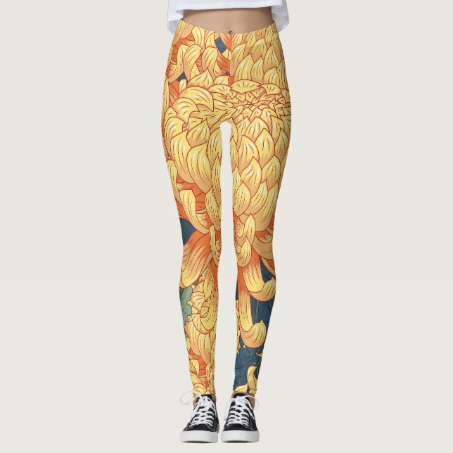 Japanese chrysanthemums: yellow floral pattern. leggings (Front)