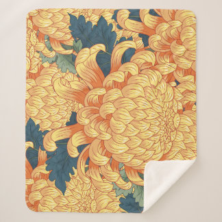 Japanese chrysanthemums: yellow floral pattern. sherpa blanket