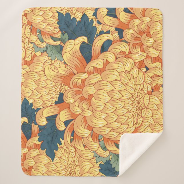 Japanese chrysanthemums: yellow floral pattern. sherpa blanket (Front)
