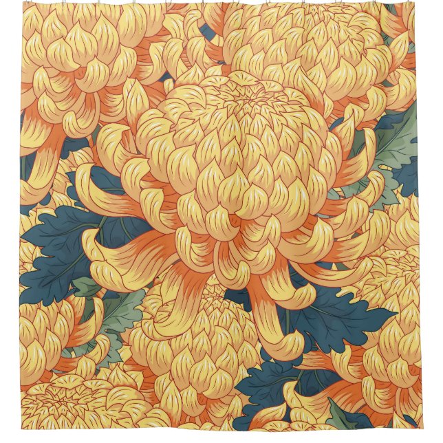 Japanese chrysanthemums: yellow floral pattern. shower curtain (Front)