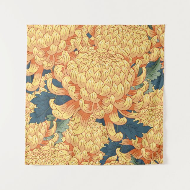 Japanese chrysanthemums: yellow floral pattern. tapestry (Front)