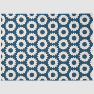 Japanese circular flower design in blue and white tissue paper