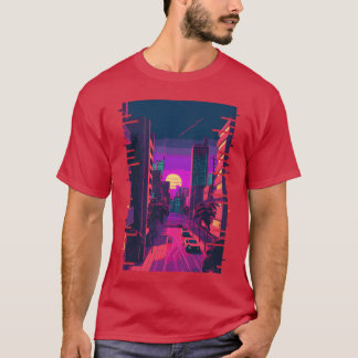 Japanese City Indie Aesthetic Glitch Art 80s 90s V T-Shirt