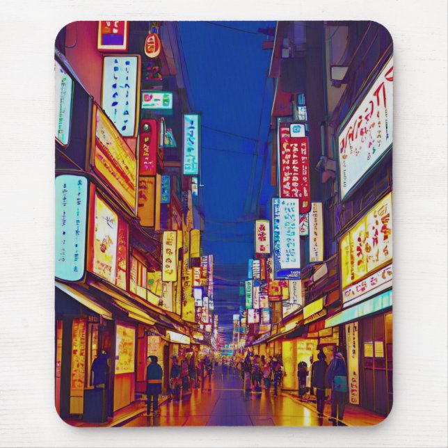 Japanese City Street At Night  Mouse Mat (Front)