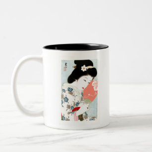 Japanese Classic Geisha Lady Art Two-Tone Coffee Mug